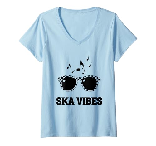 Damen Ska Vibes Karierte Brille T-Shirt mit V-Ausschnitt von MerchByCraig
