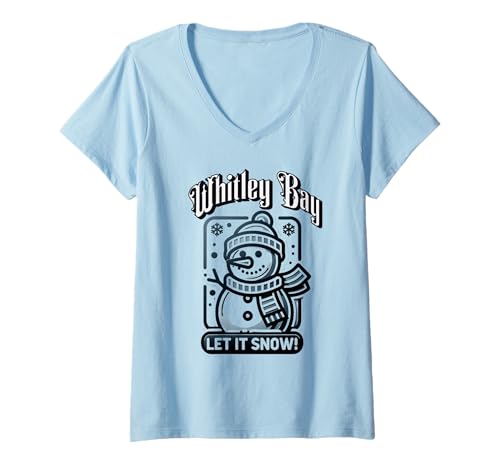 Damen Whitley Bay Schneemann Let It Snow T-Shirt mit V-Ausschnitt von MerchByCraig