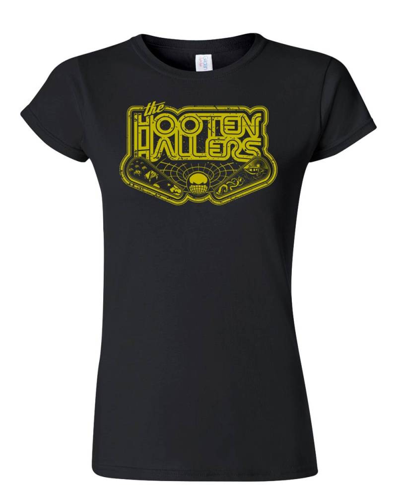 The Hooten Hallers Vintage Flipper Design Auf Schwerem 100% Baumwolle Frauen Fit T-Shirt in Gold Tinte Schwarzem Girlie Gedruckt von MerchOp