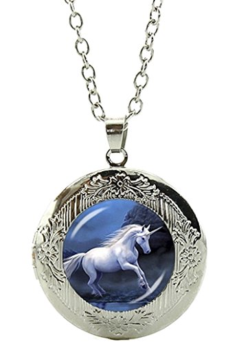 Merchandise for Fans Einhorn Amulett zum Öffnen - Halskette mit Anhänger aus Glas und Kette/Silberschmuck/Indianerschmuck - 01 von Merchandise for Fans