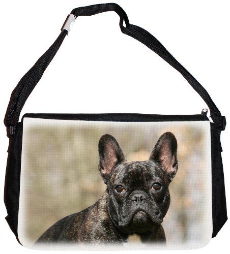 Merchandise for Fans Schultertasche - 38x28x8cm, 8,5 Liter, schwarz Motiv: Französische Bulldogge braun Porträt - 03 von Merchandise for Fans