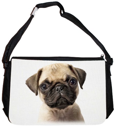 Merchandise for Fans Schultertasche - 38x28x8cm, 8,5 Liter, schwarz Motiv: Mops Porträt - 09 von Merchandise for Fans