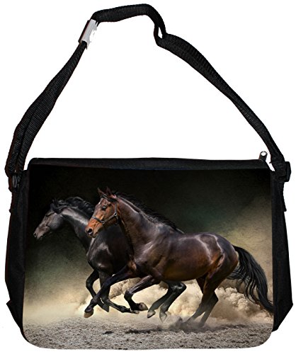 Merchandise for Fans Schultertasche - 38x28x8cm, 8,5 Liter, schwarz Motiv: Pferd/Pferde im Galopp - 06 von Merchandise for Fans