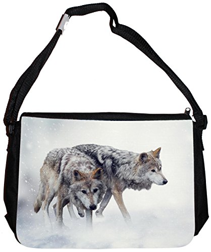 Merchandise for Fans Schultertasche - 38x28x8cm, 8,5 Liter, schwarz Motiv: Wolf/Grauwolf/Polarwolf/Europäischer Wolf - 01 von Merchandise for Fans