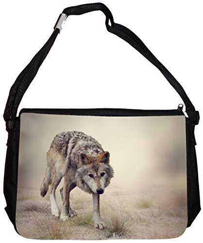 Merchandise for Fans Schultertasche - 38x28x8cm, 8,5 Liter, schwarz Motiv: Wolf/Grauwolf/Polarwolf/Europäischer Wolf - 02 von Merchandise for Fans