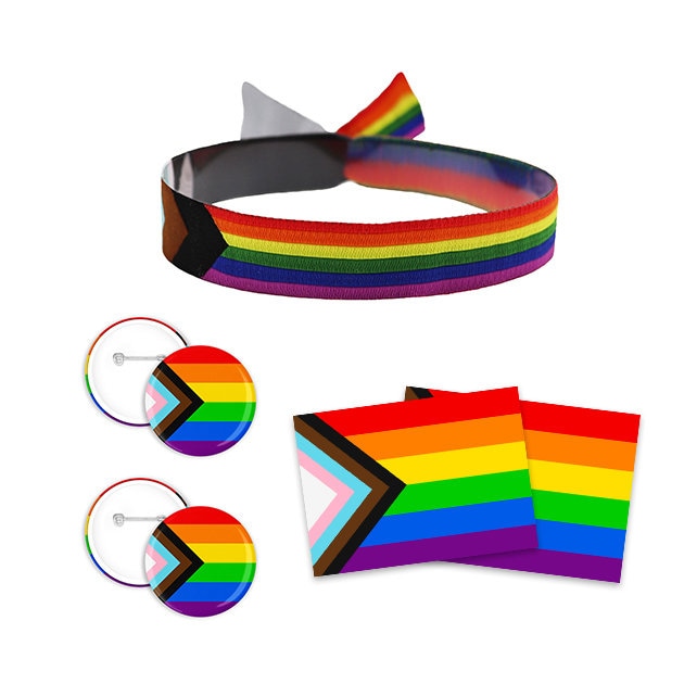 Pride Progress Paket 1x Bändchen - 2x Buttons 10x Sticker von Merchbaendchen