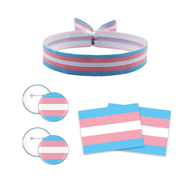 Trans Paket 1x Bändchen - 2x Buttons 10x Sticker von Merchbaendchen
