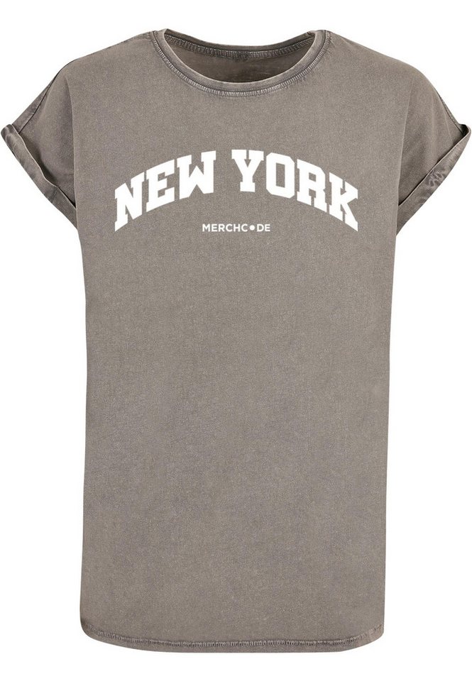 Merchcode T-Shirt Merchcode Damen Ladies New York Wording - Acid Washed T-Shirt (1-tlg) von Merchcode