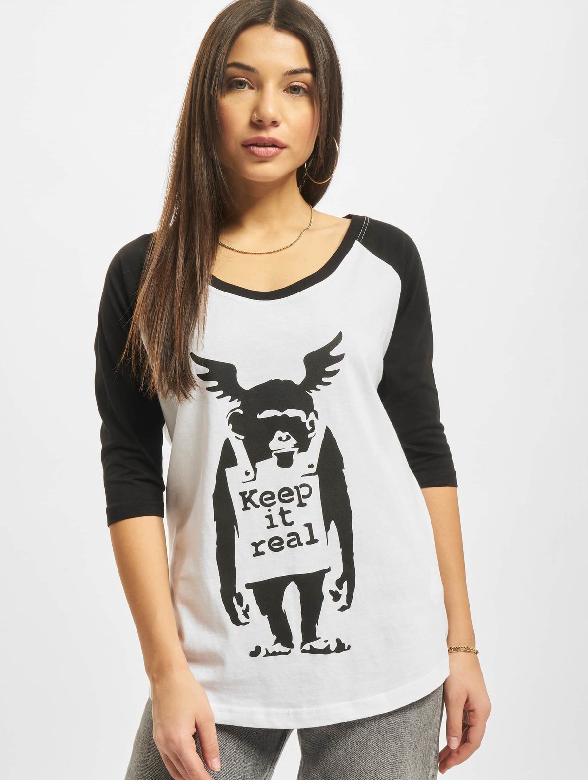 bequemes Merchcode Damen Sweatshirt mit Baumwolle Weiß/Schwarz von Merchcode