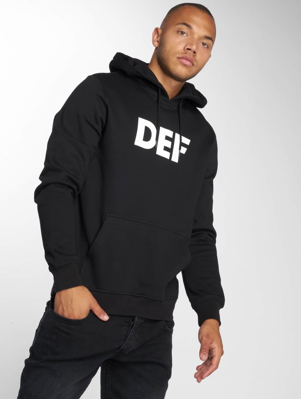 moderner Merchcode Herren Hoodie Kordelzug Rippstrick 250 g/m² mit Baumwolle Schwarz von Merchcode
