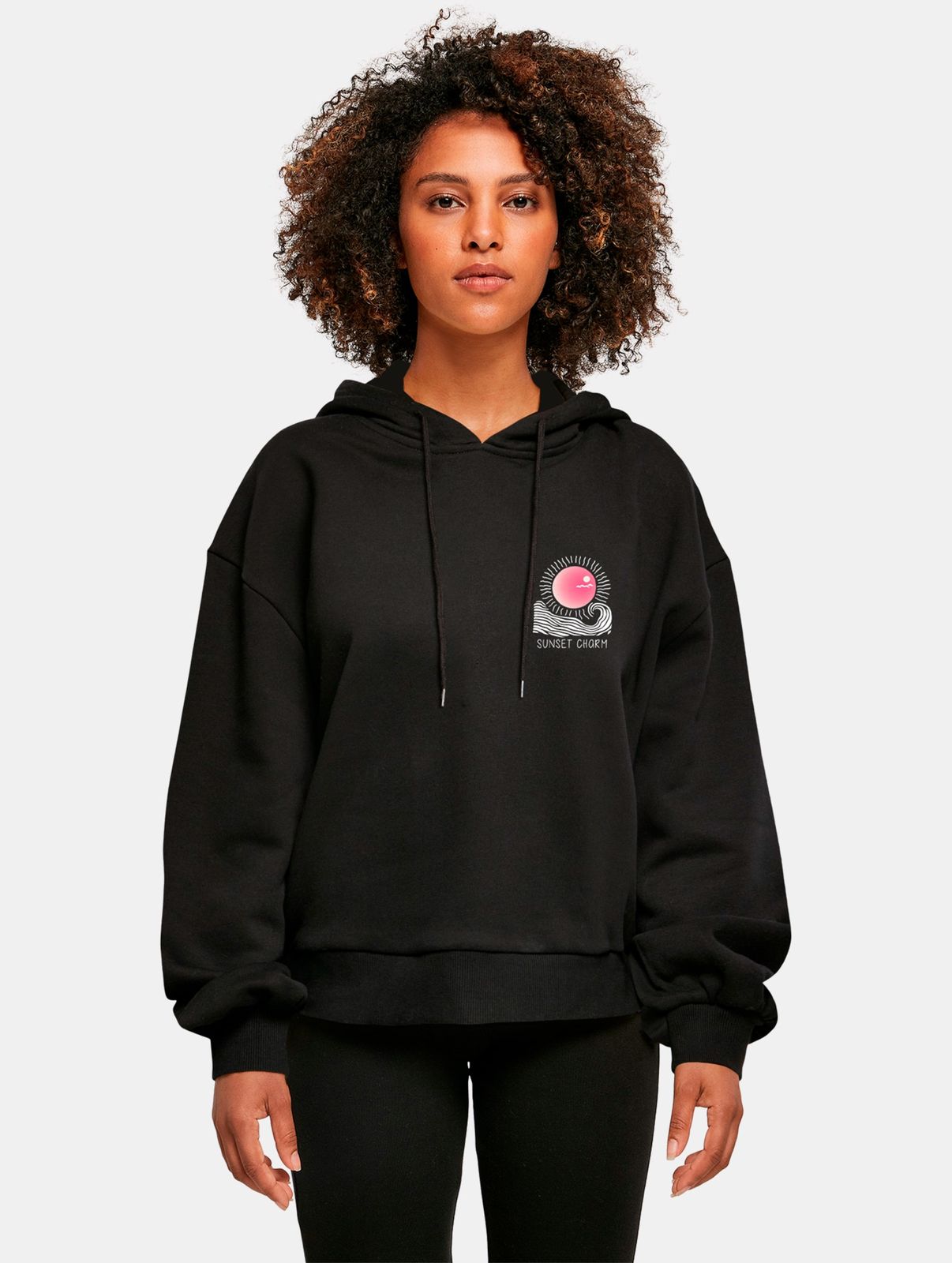 weicher Merchcode Damen Hoodie Kapuze Oversize 300 g/m² Schwarz von Merchcode