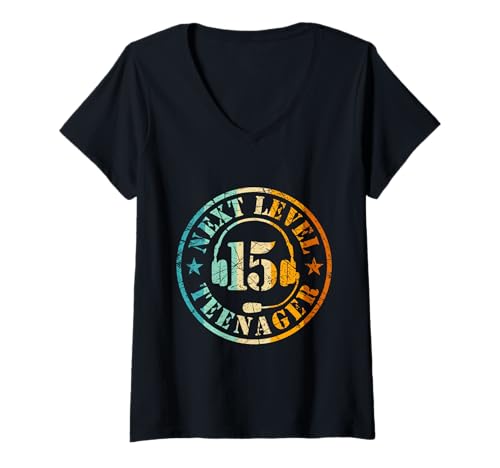Damen Gamer Next Level 15 Teenager 2010 15. Geburtstag Junge T-Shirt mit V-Ausschnitt von Merchfun 15. Geburtstag Teenager