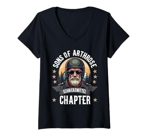 Damen Motorrad Motorradfahrer Biker Sons of Arthrose T-Shirt mit V-Ausschnitt von Merchfun Biker Motorrad Motorradfahrer