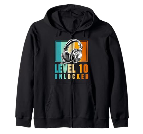 10. Geburtstag Junge Video Gamer Level 10 Unlocked Jungen Kapuzenjacke von Merchfun Geburtstag Junge