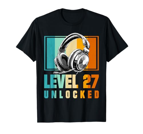 27. Geburtstag Junge Video Gamer Level 27 Unlocked Jungen T-Shirt von Merchfun Geburtstag Junge