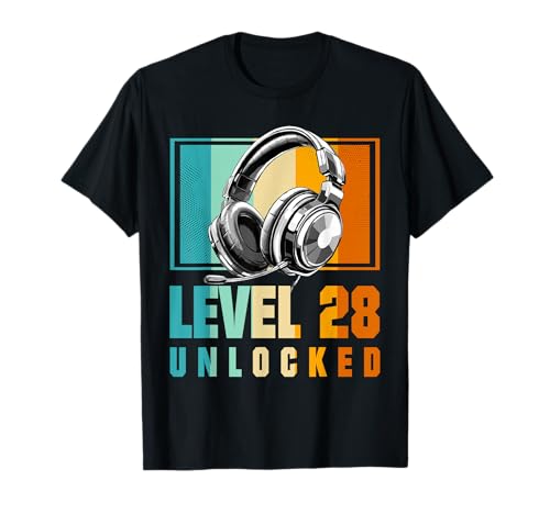 28. Geburtstag Junge Video Gamer Level 28 Unlocked Jungen T-Shirt von Merchfun Geburtstag Junge
