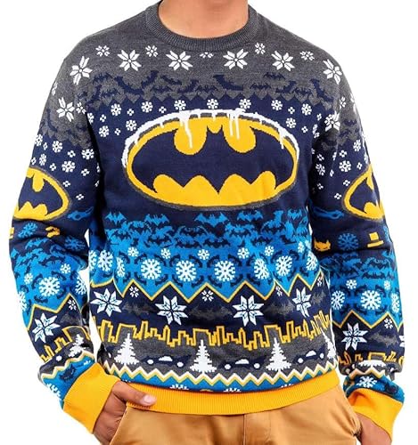 Batman Weihnachtspullover für Damen oder Herren, gestrickt, Superhelden-Geschenk, Mehrfarbig, Large von Merchoid