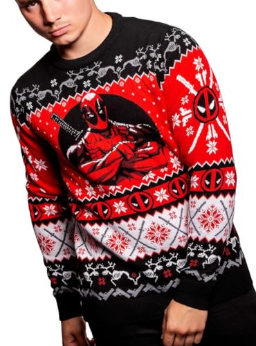 Deadpool Strickpullover Weihnachtspullover Unisex für Männer oder Frauen - Ugly Sweater Marvel Geschenk, Mehrfarbig, Medium von Merchoid