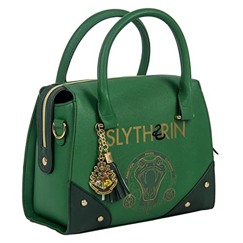 Harry Potter Damen-Handtasche, Slytherin, Grün / Gold, Grün / goldfarben, Einheitsgröße von Merchoid