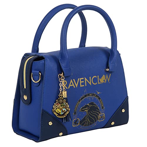 Harry Potter: Premium-Handtasche für Damen, Ravenclaw-Blau und Gold, Mehrzweck-Handtasche, Umhängetasche, Umhängetasche, PU-Leder, Blau / Gold, Approx 27cm x 13cm x 23cm von Merchoid