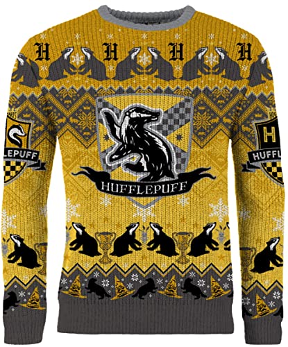 Harry Potter Hufflepuff Weihnachtspullover für Damen und Herren Geschenk, Mehrfarbig, M von Merchoid