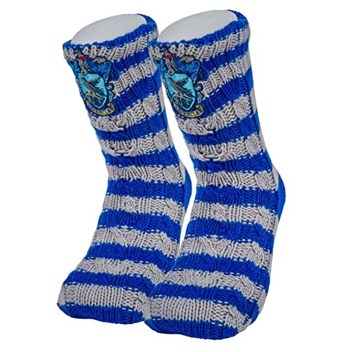 Harry Potter Slipper Socken - Kunstfell gefüttert rutschfest warm & bequem Hogwarts House, Blau, Silber, Einheitsgröße von Merchoid