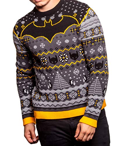 Offizieller Batman-Strickpullover Gr. M, Schwarz, Gelb, Grau, Weiß. von Merchoid