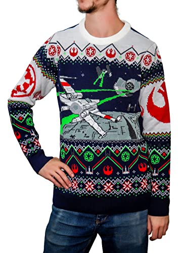 Offizieller Star Wars X-Wing and TIE Fighter Space gestrickter Weihnachtspullover (groß), Mehrfarbig, Large von Merchoid