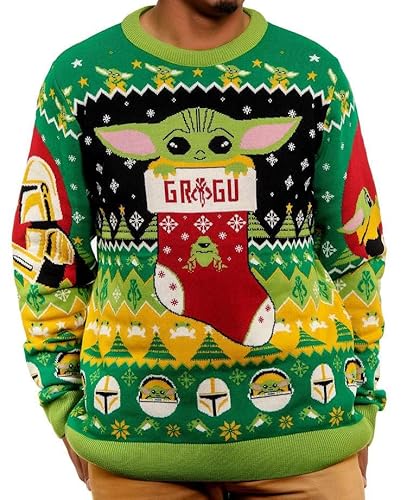 Star Wars Baby Yoda Weihnachtspullover Geschenk für Männer oder Frauen, Mehrfarbig, X-Large von Merchoid