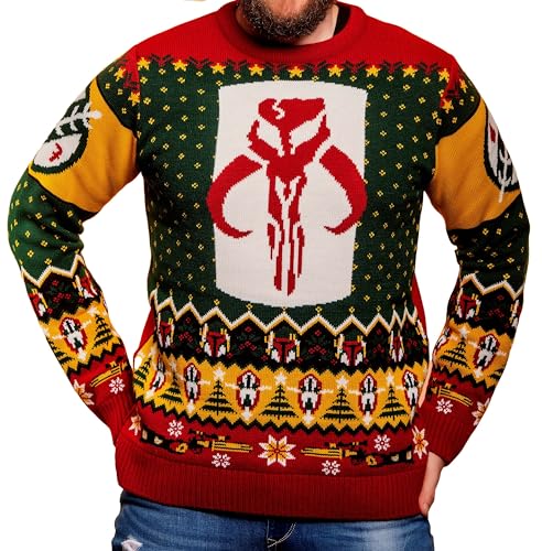 Star Wars Mandalorian Boba Fett Strickpullover Weihnachtspullover Unisex für Damen oder Herren - Ugly Sweater Geschenk, Mehrfarbig, Medium von Merchoid