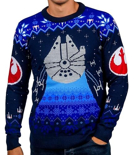 Star Wars Millenium Falcon Strickpullover Unisex für Damen oder Herren - Hässlicher Pullover Geschenk, Mehrfarbig, Medium von Merchoid