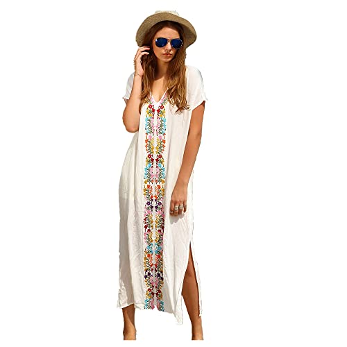 MERCIY Boho Damen Strandponcho Sommer Kleid Überwurf Kaftan Strandkleid Bikini Tunika Cover Up (Weiß) von MERCIY