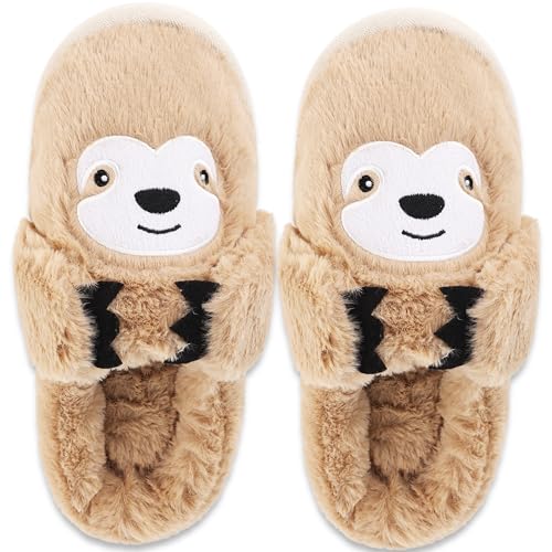 Merclix Faultier Hausschuhe Damen Winter Faultier Geschenk für Frauen Pantoffeln Damen Warme Kuschel Plüsch Rutschfeste Lustige Faultier Hausschuhe Flauschige Slippers von Merclix