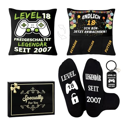 Merclix Geschenk 18. Geburtstag Junge Set Socken Kissenbezug Und Schlüsselanhänger 18 Geburtstag Deko Junge Lustig Ideen von Merclix
