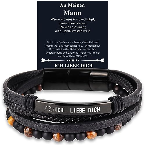 Merclix Ich Liebe Dich Geschenke für Männer lederarmband Herren Ehemann Weihnachten Freund Jahrestag Ihn Hochzeitstag Geburtstag Valentinstag von Merclix