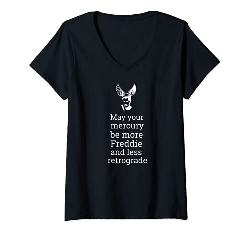 Damen Möge dein Mercury mehr Freddie und weniger Retrograde Wings T-Shirt mit V-Ausschnitt Damen Möge dein Mercury mehr Freddie und weniger Retrograde Wings T-Shirt mit V-Ausschnitt von Mercury Retrograde