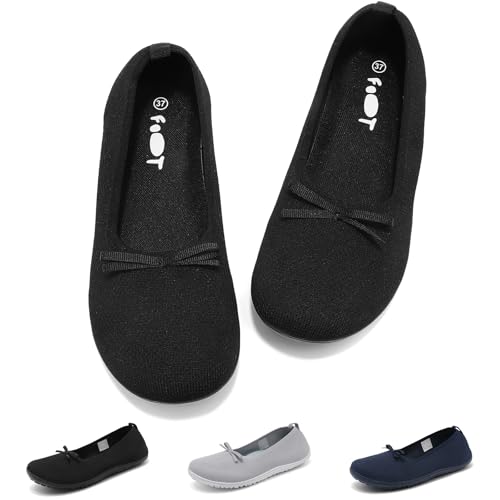 Merdoo Ballerinas Damen Barfußschuhe Slip On Barfuss Ballerina Schuhe Damen Elegant Flache Schuhe Hausschuhe Sommerschuhe für Frauen Walkingschuhe Loafer Slipper Leicht Bequem Weich Schwarz 42EU von Merdoo