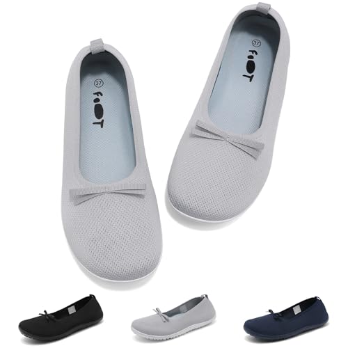 Merdoo Barfuss Schuhe Damen Ballerina Flache Schuhe Ballettschuhe Bequeme Ballerinas Hineinschlüpfen Flats Schleife Freizeit Schuhe Damenschuhe Runde Zehe Hallenschuhe Barfussschuhe Grau 40EU von Merdoo