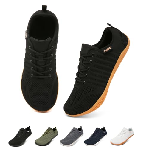 Merdoo Barfußschuhe Damen Herren Barfussschuhe Breite Barfuss Schuhe Barfuß Sneaker Barefoot Shoes Fitnessschuhe Walkingschuhe Bequeme Leicht Atmungsaktiv Schwarz Gum 37 von Merdoo