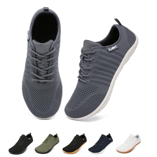 Merdoo Barfußschuhe Damen Herren Barfussschuhe Breite Barfuss Schuhe Barfuß Sneaker Barefoot Shoes Fitnessschuhe Walkingschuhe Grau 42 von Merdoo