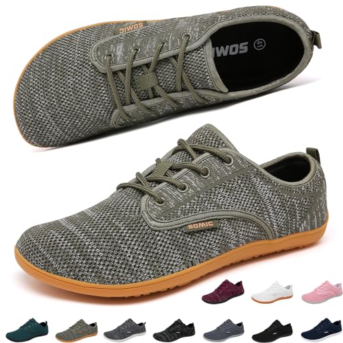 Merdoo Barfußschuhe Breite Herren Damen Minimalistische Laufschuhe für Fitness Traillauf Freizeit Atmungsaktiv rutschfest Leicht Sneaker Casual Zehenschuhe Komfortable Zero Drop Sohle Grün 40EU von Merdoo