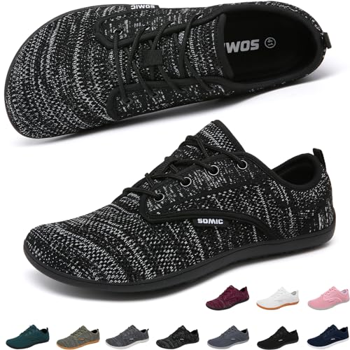 Merdoo Barfußschuhe Breite Herren Damen Minimalistische Laufschuhe für Fitness Traillauf Freizeit Atmungsaktiv rutschfest Leicht Sneaker Casual Zehenschuhe Komfortable Zero Drop Sohle Schwarz 37EU von Merdoo