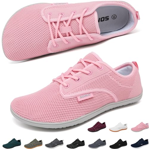 Merdoo Barfußschuhe Breite Herren Damen Minimalistische Laufschuhe für Fitness Traillauf Freizeit Atmungsaktiv rutschfest Leicht Sneaker Casual Zehenschuhe Komfortable Zero Drop Sohle Rosa 43EU von Merdoo