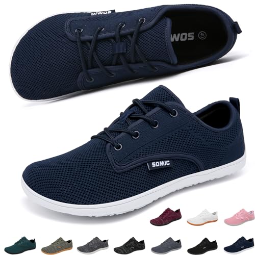 Merdoo Barfußschuhe Breite Herren Damen Minimalistische Laufschuhe für Fitness Traillauf Freizeit Atmungsaktiv rutschfest Leicht Sneaker Casual Zehenschuhe Komfortable Zero Drop Sohle Saphirblau 45EU von Merdoo