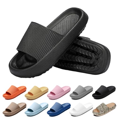 Merdoo Cozislides Original Damen Hausschuhe Herren Rutschfeste Schnell Trocknende Badelatschen Dicke Sohle Badeschlappen Weich Wolkenschuhe Leichte Cloud Slippers Cozy Slides Upgrade Schwarz 38-39EU von Merdoo