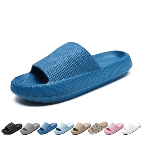 Merdoo Cozislides Original Damen Hausschuhe Herren Rutschfeste Schnell Trocknende Badelatschen Dicke Sohle Badeschlappen Weich Wolkenschuhe Leichte Cloud Slippers Cozy Slides Unisex Blau 36-37EU von Merdoo