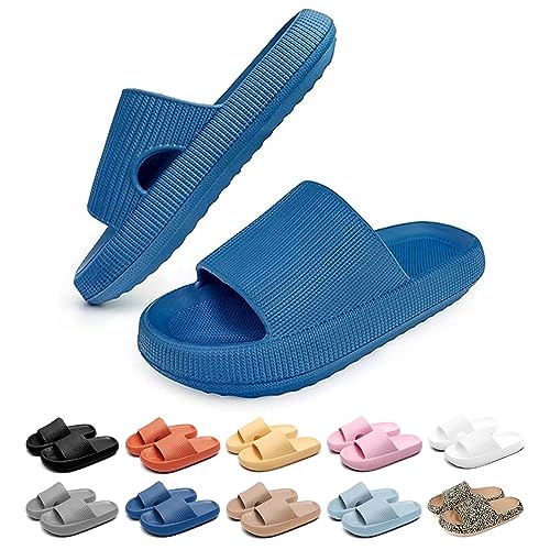 Merdoo Cozislides Original Damen Hausschuhe Herren Rutschfeste Schnell Trocknende Badelatschen Dicke Sohle Badeschlappen Weich Wolkenschuhe Leichte Cloud Slippers Cozy Slides Unisex Blau 42-43EU von Merdoo