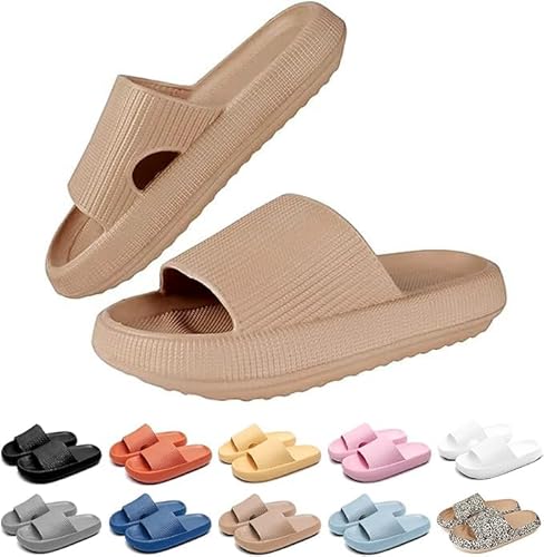 Merdoo Cozislides Original Damen Hausschuhe Herren Rutschfeste Schnell Trocknende Badelatschen Dicke Sohle Badeschlappen Weich Wolkenschuhe Leichte Cloud Slippers Cozy Slides Unisex Beige 40-41EU von Merdoo