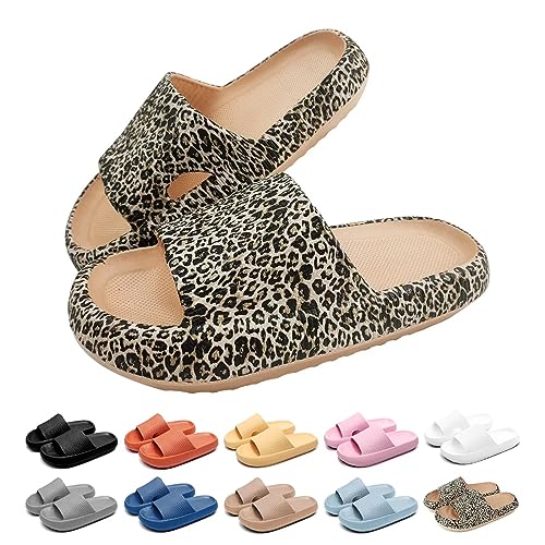 Merdoo Cozislides Original Damen Hausschuhe Rutschfeste Schnell Trocknende Badelatschen Dicke Sohle Badeschlappen Weich Wolkenschuhe Leichte Cloud Slippers Cozy Slides Unisex Leopard Print 36-37EU von Merdoo