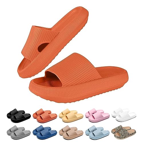 Merdoo Cozislides Original Damen Hausschuhe Herren Rutschfeste Schnell Trocknende Badelatschen Dicke Sohle Badeschlappen Weich Wolkenschuhe Leichte Cloud Slippers Cozy Slides Unisex Orange 44-45EU von Merdoo